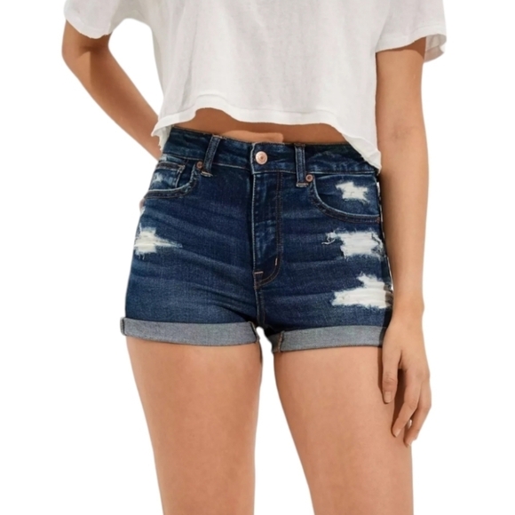 American Eagle Hi Rise Shortie Denim Jean Shorts Size 8 - Picture 1 of 4